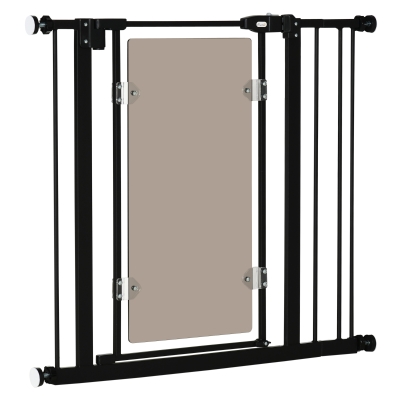 PawHut Pressure Fit Pet Safety Gate, Auto-Close Dog Barrier Stairgate, with Double Locking, Acrylic Panel, for Doors, Hallways, Staircases, Openings 74-80 cm/84-90 cm, Extensions Kit, Black