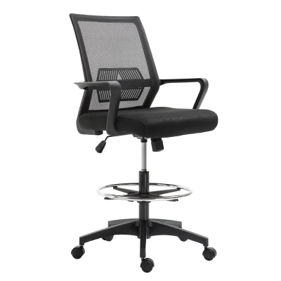 HOMCOM Fauteuil de bureau chaise de bureau assise haute réglable dim. 64L x 59l x 104-124H cm tabouret de bureau pivotant 360° maille respirante noir