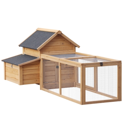 PawHut Hühnerstall mit Nistkasten Hühnerhaus mit Stange, Laufstall, Auslauf, Massivholz Natur, 180 x 92 x 78 cm