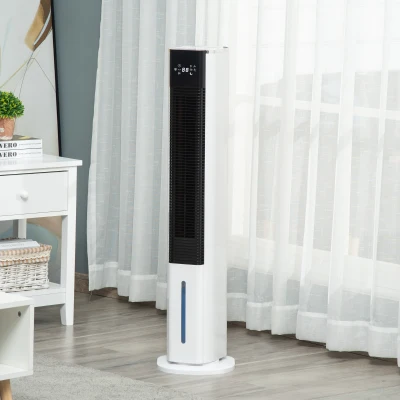 HOMCOM Portable Air Cooler, 6L Tank with 3 Ice Packs, Oscillating Evaporative Air Cooler Fan with 3 Modes & Speed, 10H Timer, Detachable & Washable Filter, LED Display & Remote Control for Home, White