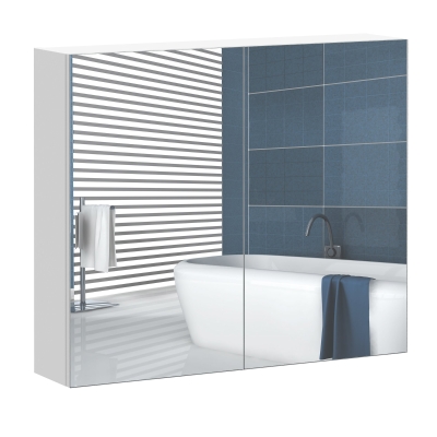 HOMCOM Wall Mount Mirror Cabinet Storage Bathroom Cupboard w/ Double Door and Shelves