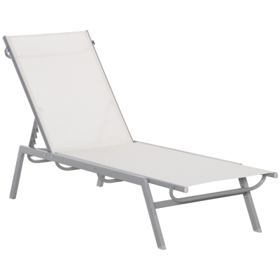 Outsunny Tuinligstoel 5-traps rugleuning metaal crème wit 170 x 58 x 97 cm