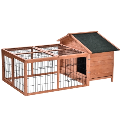 PawHut Kleintierstall mit Freilauf, herausnehmbare Bodenwanne, aufklappbares Dach, 146,7 cm x 95, 5 cm x 69 cm