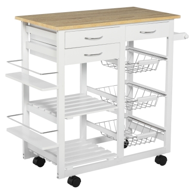 Desserte chariot cuisine multi-rangements MDF imitation chêne clair pin blanc
