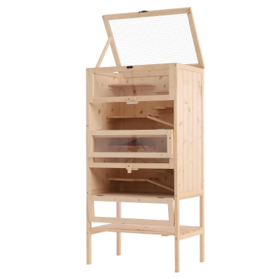 PawHut Kleintierkäfig 4 Etagen 60 cm x 40 cm x 120 cm Holz