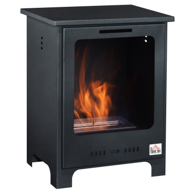 Homcom Cheminée bioéthanol sur pieds style néo-rétro poêle 1 brûleur 1,5 L dim. 40L x 30l x 50H cm couverture 15 m² noir