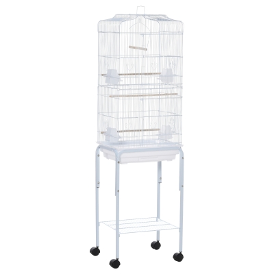 PawHut Vogelkäfig im Vintage-Design 46,5 cm × 36 cm × 157 cm inklusive Zubehör 4 Rollen Stahl, Kunststoff, Weiß