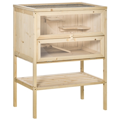 PawHut Kleintierkäfig mit 5 Podesten und 1 Rampe Kleintierstall Tannenholz 60 x 40 x 80 cm