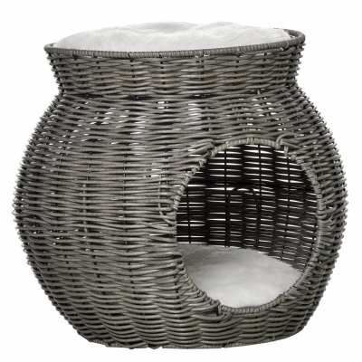 PawHut Rattan Katzenkorb 50 cm x 50 cm x 43,5 cm