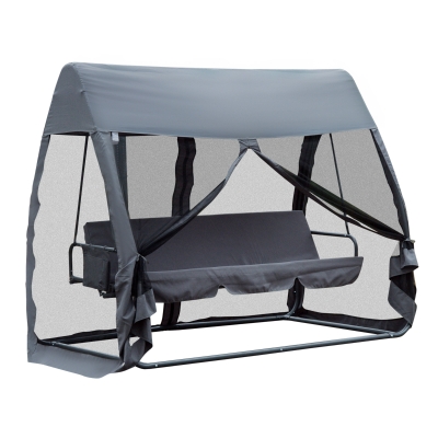 Outsunny Dondolo da Giardino con Zanzariera e Cuscino, Grigio, Ferro, 240x140x197cm