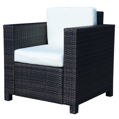 Outsunny Fauteuil de Jardin en Rotin Tressé Brun et Crème