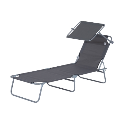 Outsunny® Tumbona Plegable Gris Oxford Hierro con Parasol 187x58x27cm