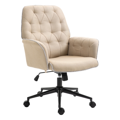 Vinsetto Tufted Ergonomic Desk Chair w/ Armrest & 360° Swivel Base - Beige
