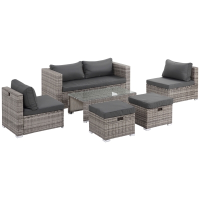 Outsunny Rattan Sitzgarnitur, 6-teilige Sitzgruppe, Gartenmöbelset mit Couchtisch, Metall, Grau, 151 x 75 x 65 cm