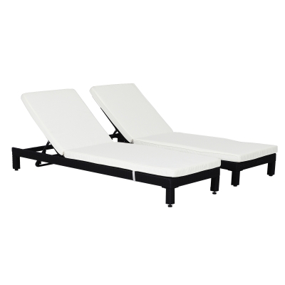 Outsunny Set de 2 Tumbonas de Ratán Chaise Longue con Cojines Acolchados Cubierta Impermeable Silla para Exterior Jardín Patio Terraza Negro
