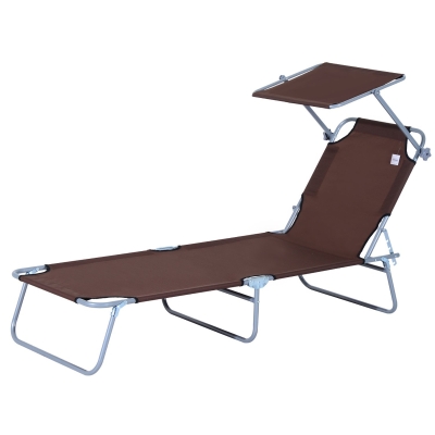 Outsunny Tumbona Plegable Marron Oxford Hierro 187x58x27cm