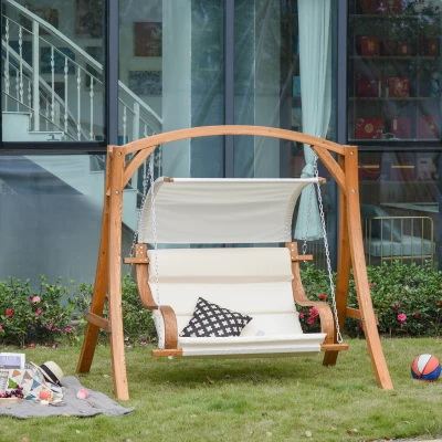 Outsunny Dondolo da giardino 190cm x 130cm x 192cm Teak, Bianco crema