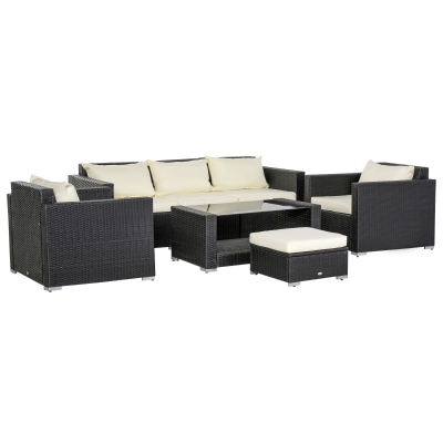 Outsunny 6-Seater Rattan Sofa Set W/ Cushions-Grey/Beige