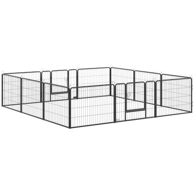 PawHut Recinto per Cani e Animali Domestici con 12 Pannelli Modulabili in Acciaio e 2 Ingressi, 80x1.5x60cm, Nero
