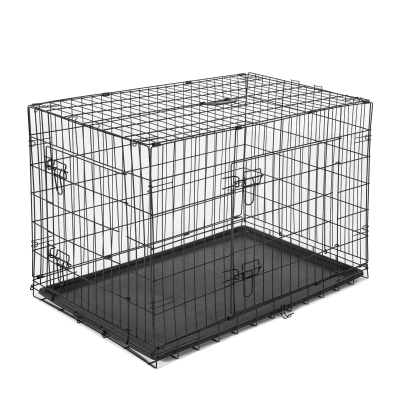 PawHut Transportín de Perro de 2 Puertas Jaula de Alambre para Perros Plegable con Asa Acero 76x53x60 cm Negro