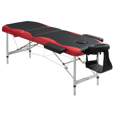 HOMCOM Camilla De Masaje Acolchada de Aluminio Plegable y Portátil para Tatuaje Fisioterapia Deporte 185x60cm Negro y Rojo