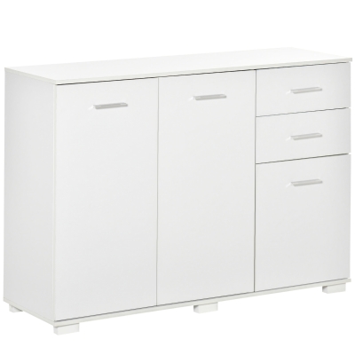 HOMCOM High-Gloss Sideboard Finish Storage Cabinet Home Organisation Aluminium Handles with 2-Drawers White