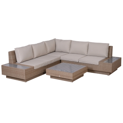 Outsunny 5-Seater Rattan Sofa Furniture Set W/Cushions-Beige