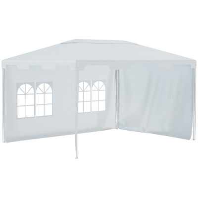 Outsunny 3 x 4 m Garden Gazebo Marquee Party Tent with 2 Sidewalls for Patio Yard Outdoor - White