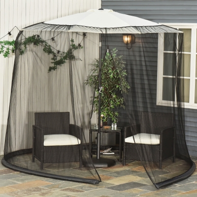 Outsunny Rede Mosquiteira para Chapéus de Sol de Jardim Ø3m Cobertura de Rede de Chapéu de Sol com Zíper e Tubo Enchido com Água para Terraço Balcão Exterior Preto