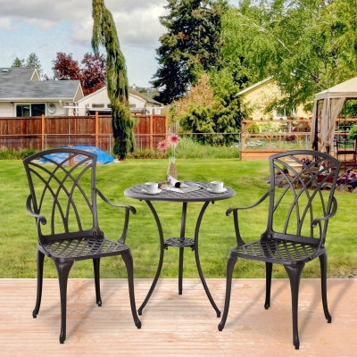 Outsunny Cast Aluminium 2-Seater Outdoor Garden Table & Chair Set Brown
