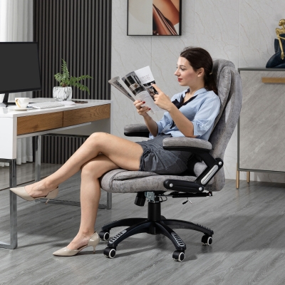 Vinsetto Massage Office Chair Recliner Ergonomic Gaming Heated Home Office Padded Leathaire Fabric & Swivel Base Grey