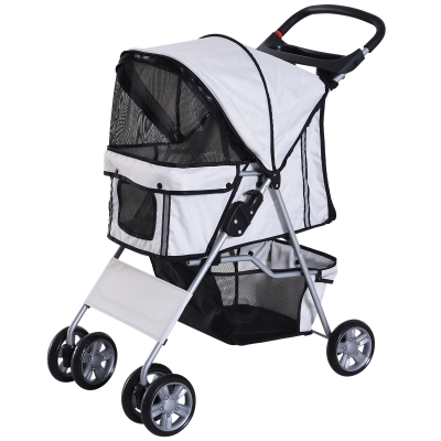PawHut Passeggino per Animali Domestici Pieghevole, Carrello per Cani, Grigio, 75 x 45 x 97cm