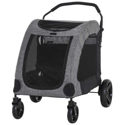 PawHut Passeggino per Cani di Taglia Medio-Grande fino a 55kg in Acciaio e Tessuto Oxford Nero e Grigio
