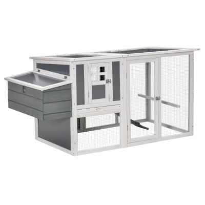 PawHut Gallinero de Madera para Exterior Jaula para 2-3 Gallinas con Caja Nido Corral de Alambre Techo de Policarbonato Bandeja Extraíble y Rampa 162x76,5x79,5 cm Gris