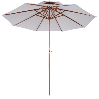Outsunny Ombrellone da Giardino Terrazzo in Legno con Doppio Tetto Impermeabile, Crema, Φ2.7×2.6m