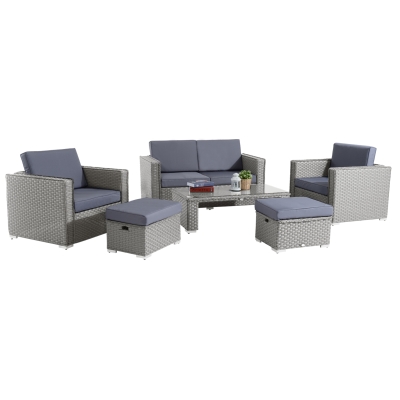 Outsunny 6-Seater Rattan Set Grey