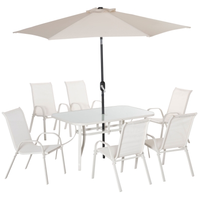 Outsunny Set da Giardino 8 Pezzi con Sedie, Ombrellone e Tavolo con Piano in Vetro