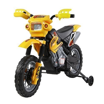 HomCom® Moto Electrica Infantil Bateria 6V Recargable Niños 3-6 Años Cargador y Ruedas Apoyo Color Amarillo