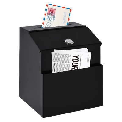 HOMCOM Vorschlagsbox Spendenbox Briefkasten zur Wandmontage Mailbox aus Stahl mit Schloss Sammelbox Schlüsselbox Schwarz 15 x 18 x 22 cm
