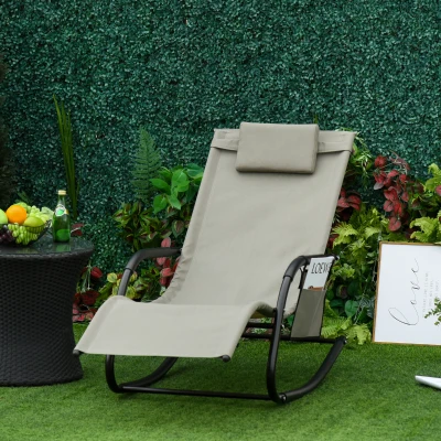 OUTSUNNY Breathable Mesh Rocking Chair Patio Rocker Lounge for Indoor & Outdoor Recliner Seat w/ Removable Headrest for Garden and Patio