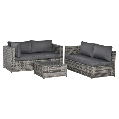 Outsunny 4-Seater Rattan Dining Sofa Set Table Garden Furniture Outdoor w/ Cushion Loveseat