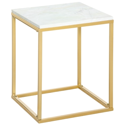 Outsunny Tavolino da Caffè per Casa e Giardino in Metallo con Effetto Marmo, 40x40x50cm, Oro