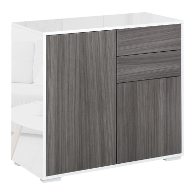 HOMCOM Standschrank Aufbewahrungsschrank Mehrzweckschrank Aktenschrank Kommode 2 Schublade 2 Türen E1 Spanplatte Hochglanz weiß+Hellgrau 79 x 36 x 74 cm