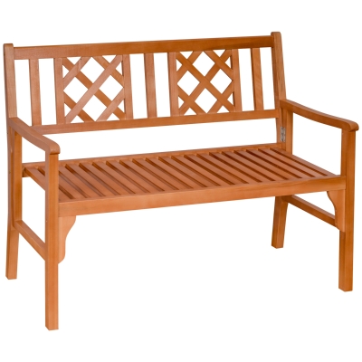 Outsunny Banc de jardin pliable en bois de peuplier 2 places avec dossier et accoudoirs dim. 120,5L x 55,5l x 90,2H cm - marron