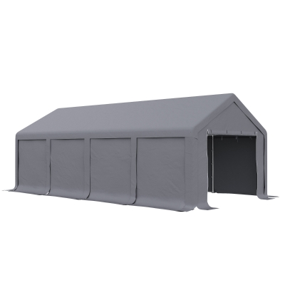 Outsunny 4 x 8 m Patio Garden Party Canopy, Outdoor BBQ, Wedding, Camping Gazebo Tent, Car Canopy Shelter w/ Water-Resistant Side Panels & Zipper Door, Dark Grey
