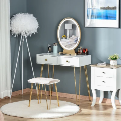 HOMCOM make-uptafel gestoffeerde kruk retro design