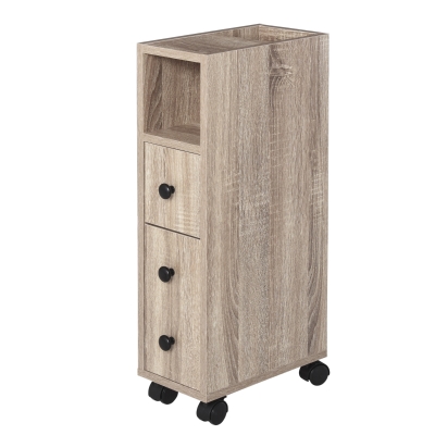 kleankin Armadietto da Bagno a colonna design compatto 4 ruote color rovere