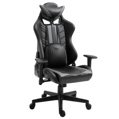 Vinsetto Gamingstuhl mit Wippenfunktion Bürostuhl höhenverstellbar 160° Neigungswinkel Computerstuhl Schreibtischstuhl mit Lendenkissen Schaumstoff Kunstleder Nylon Schwarz+Grau 72 x 77 x 126-136 cm