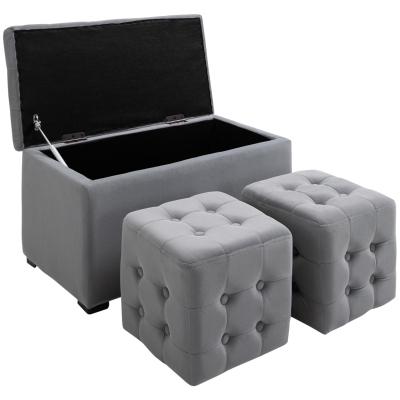 HOMCOM 3 tlg. Sitzbank mit Stauraum 2 x Sitzhocker Polster Schaumstoff Grau