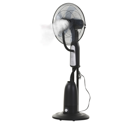 HOMCOM Standventilator mit 2,8 Liter Wasserzerstäuber, Ventilator mit Fernbedienung, Lüfter mit 3 Modi mit Nebelfunktion, Verstellbarer Neigungswinkel, Metall, Schwarz, 44,5cm x 44,5cm x 120cm